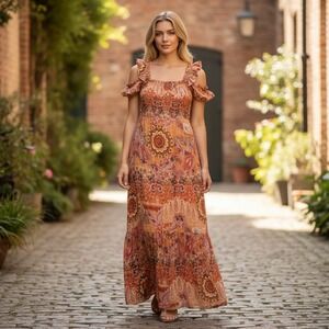 knox rose orange dress Knox Rose Flutter Short Sleeve Tiered A-Line Dress Size XL Orange Pockets